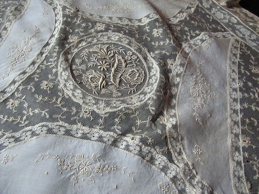 vintage antique normandy lace pram cover
