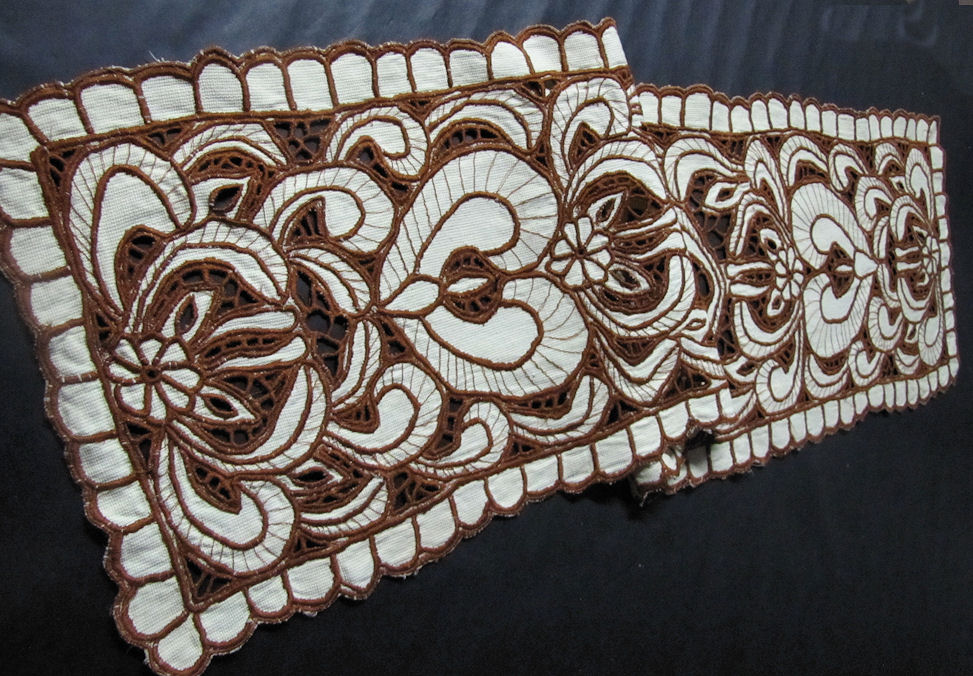 vintage antique table runner handmade cutwork lace folk art