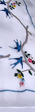 vintage table runner dresser scarf hand embroidered blue birds