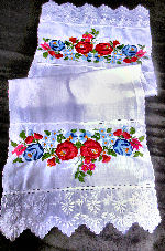 vintage antique table runner dresser scarf hand embroidered red roses whitework