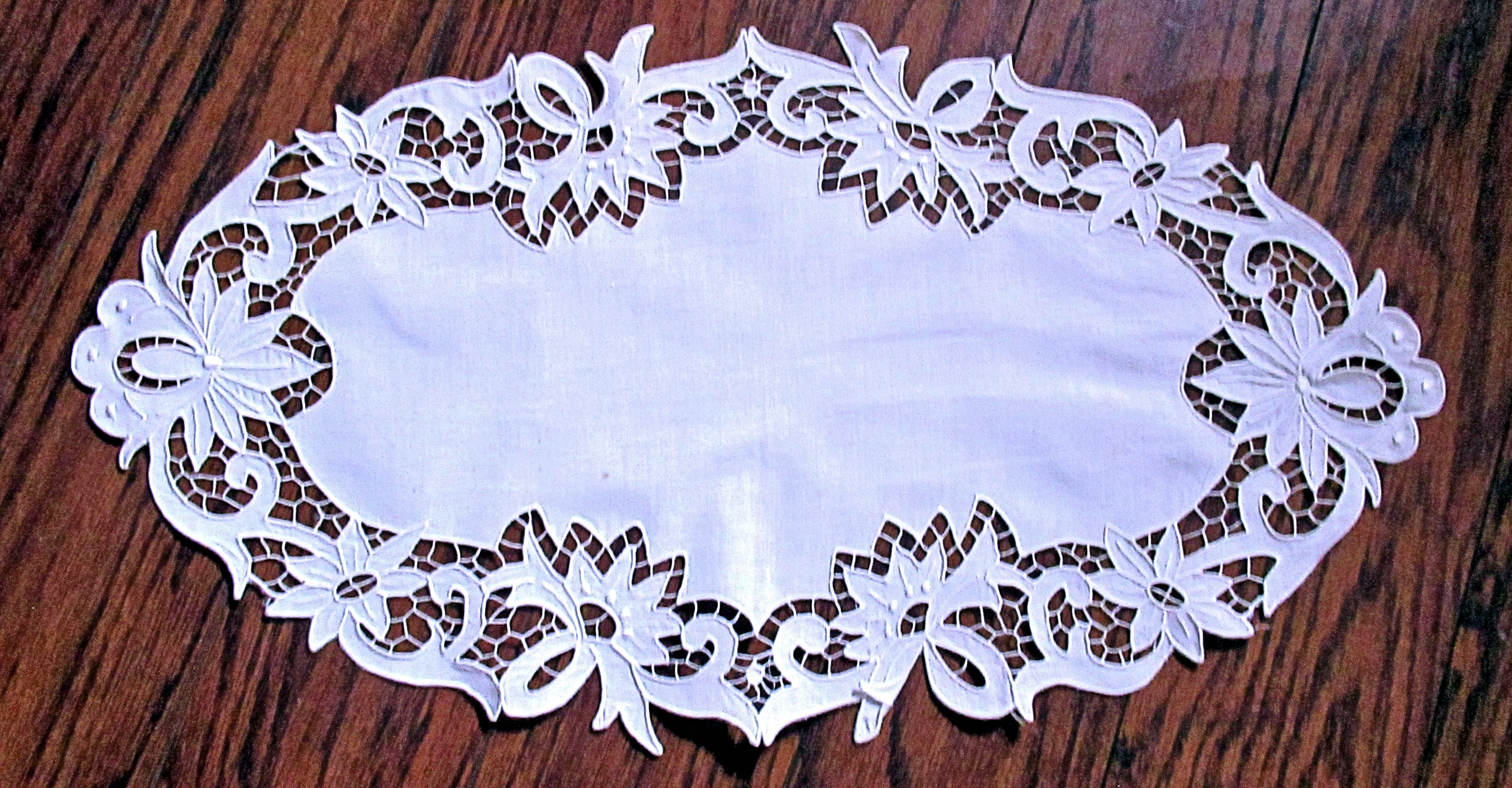 vintage  antique handmade table runner white linen