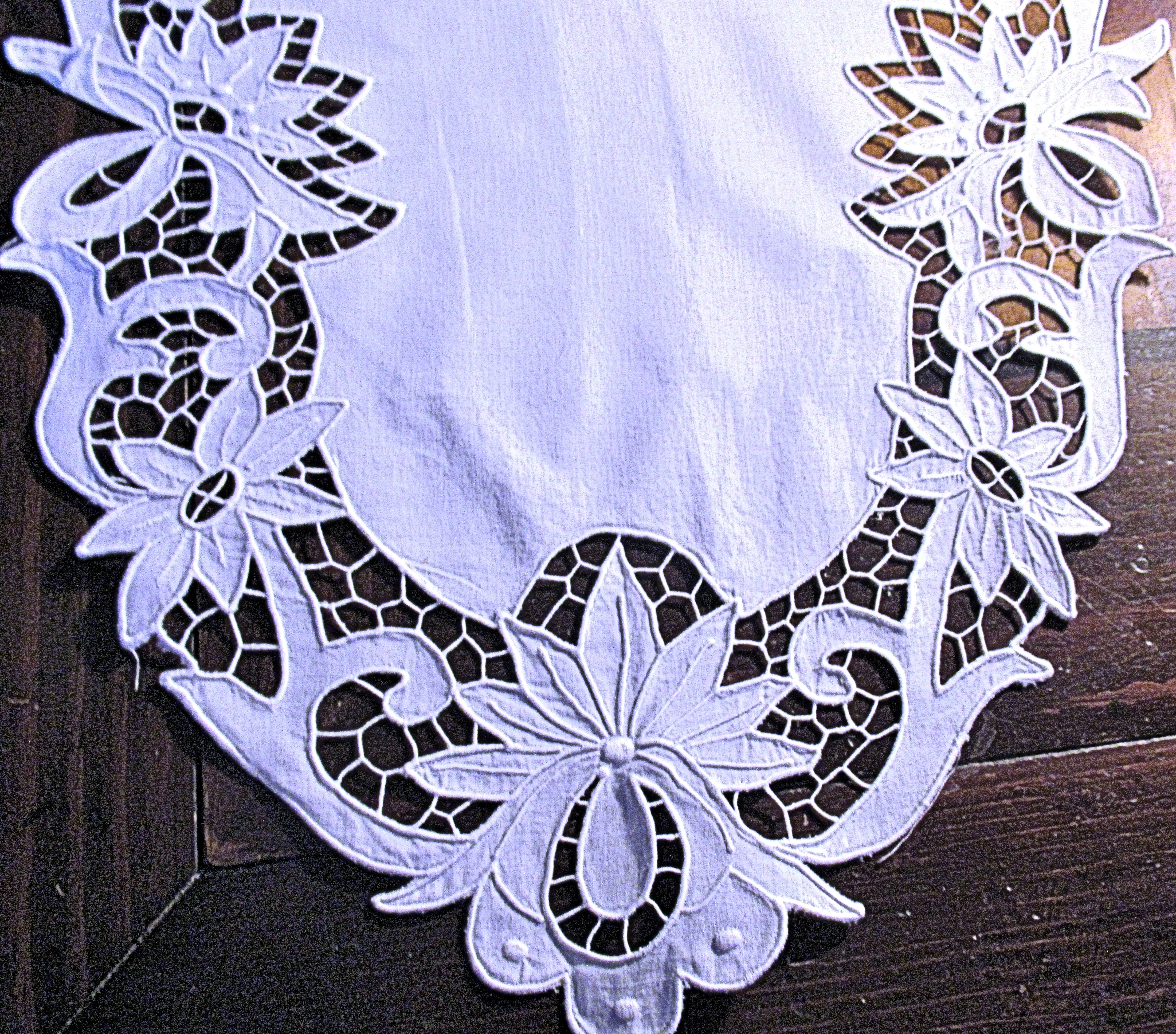 vintage  antique handmade table runner white linen