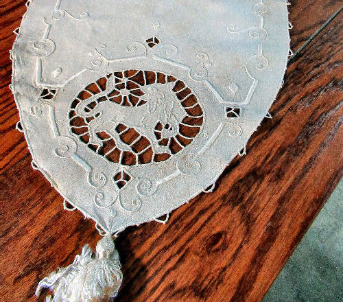 handmade figural lace lion table runner