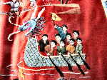 vintage oriental silk table runner hand embroidered dragon boats children