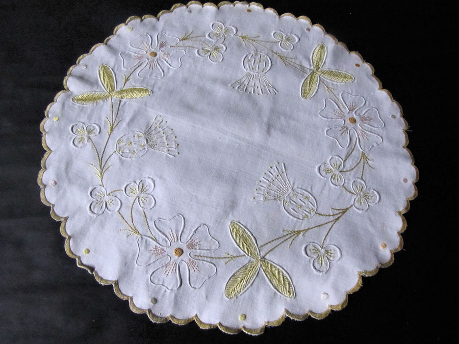 vintage antique hand embroidered table topper