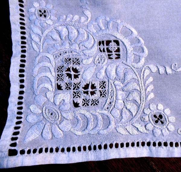 vintage antique table topper handmade lace and embroidery