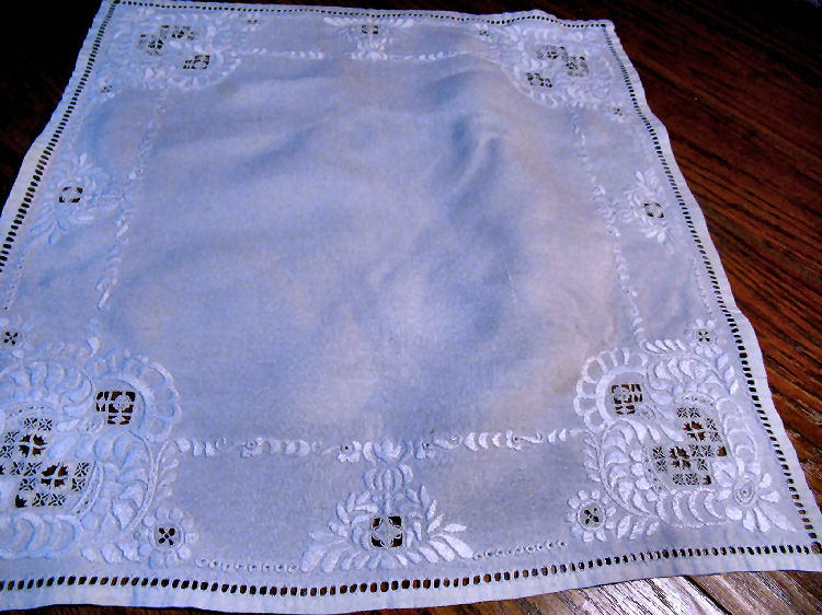vintage antique table topper handmade lace and embroidery