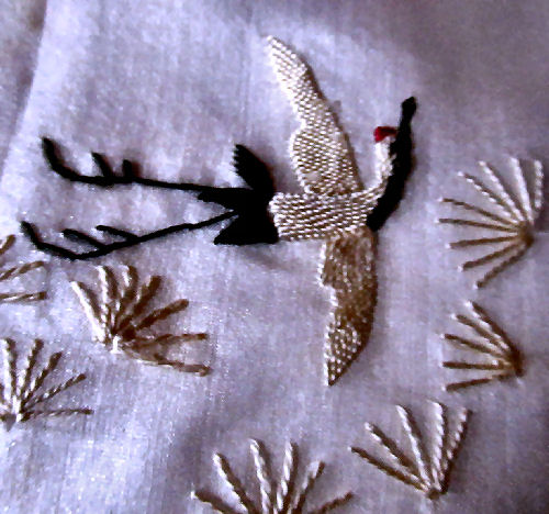 vintage antique silk table topper embroidered birds