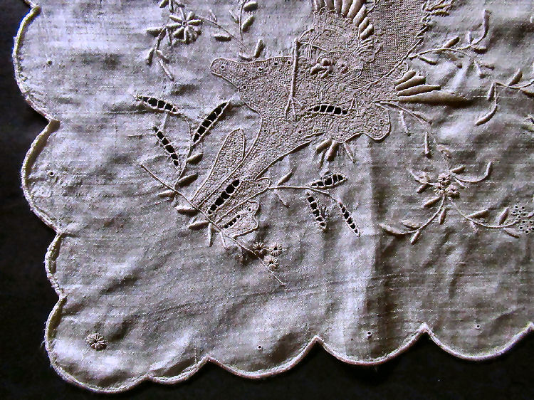 corner vintage antique oriental silk table topper handmade figural lace