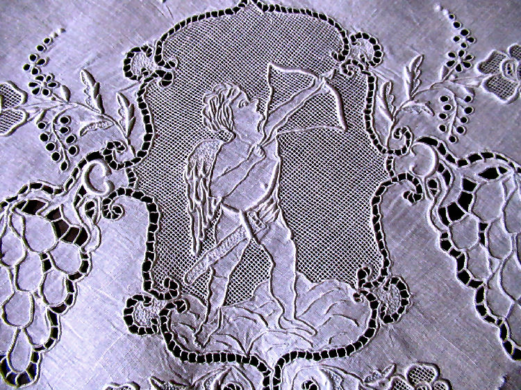 vintage antique table topper appenzell figural lace cupid