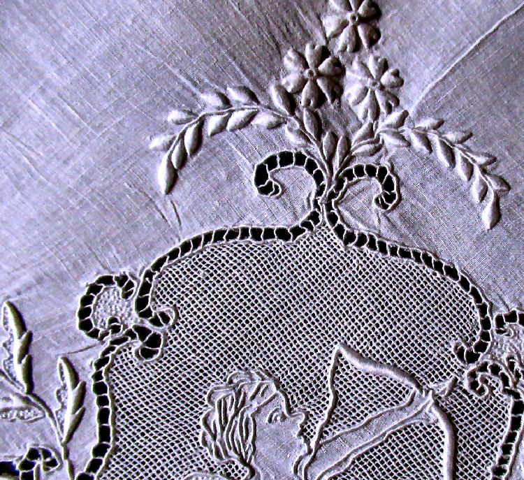 vintage antique table topper Appenzell figural lace