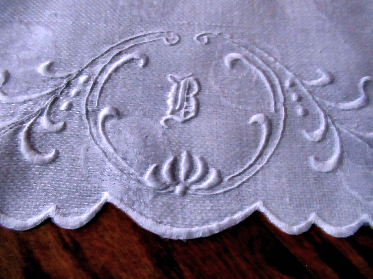vintage antique towel handmade embroidered monogram B
