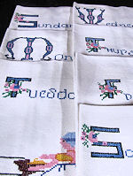 set 7 days of the week towels hand embroidered